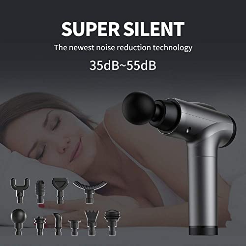 OLsky Massage Gun Deep Tissue, Handheld Electric Muscle Massager, High Intensity Percussion Massage Device for Pain Relief with 10 Attachments & 30 Speed(Grey)