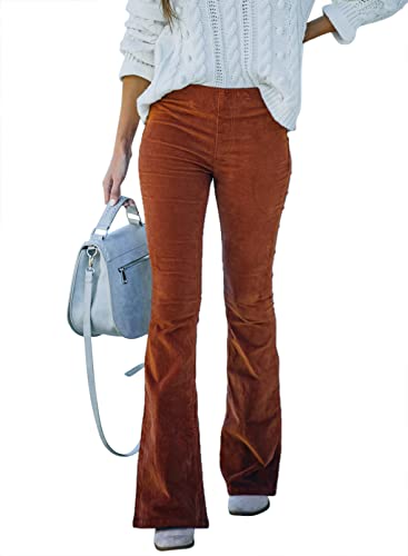 (sidefeel women corduroy flare pants elastic waist bell bottom trousers large brown), Retro