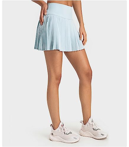 Raroauf Sky Blue Pleated Tennis Skirts for Womens High Waisted Lightweight Athletic Golf Skort with Shorts Pockets(US 4)