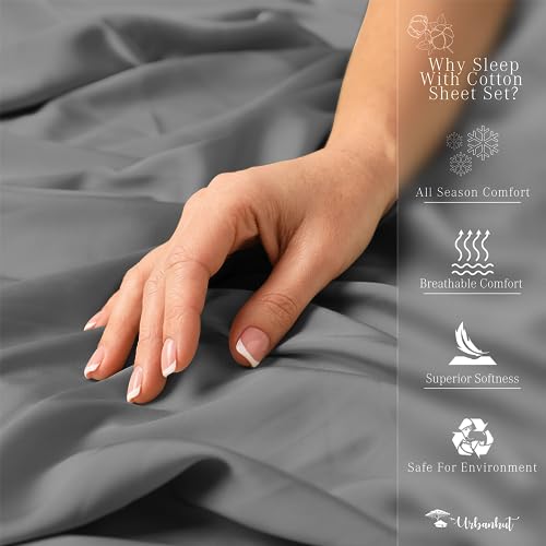 URBANHUT 100% Cotton King Sheets Set (4Pc), 700 Thread Count, Soft Luxury Bed Sheets for King Size Bed, Sateen Weave Hotel Sheets, 16'' Elasticized Deep Pocket - Dark Grey