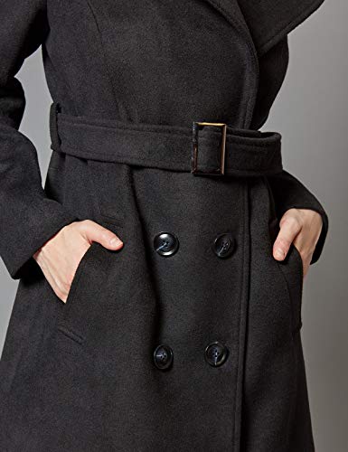 Escalier Womens Wool Coat Double Breasted Pea Coat Winter Long Trench Coat with Belt Black L