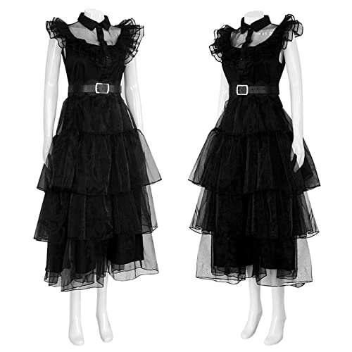 Family Wednesday Costume Women Girl Vintage Goth Black Dress Cosplay Tulle Lace Skirt Halloween Party Outfit (-Medium-Dress)