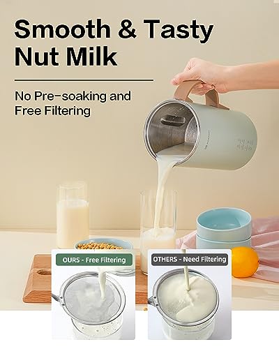 MOKKOM Automatic Nut Milk Maker, 20 oz Soy Milk Maker, Homemade Almond, Oat, Coconut, Soy, or Plant-Based Milk Dairy Free Beverages, Almond Milk Maker with Delay Start/Boild Water/Self Clean - Green