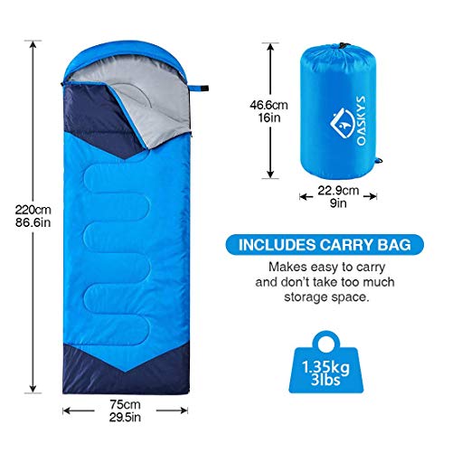 oaskys Camping Sleeping Bag - 3 Season Warm & Cool Weather - Summer Spring Fall Lightweight Waterproof for Adults Kids - Camping Gear Equipment, Traveling, and Outdoors