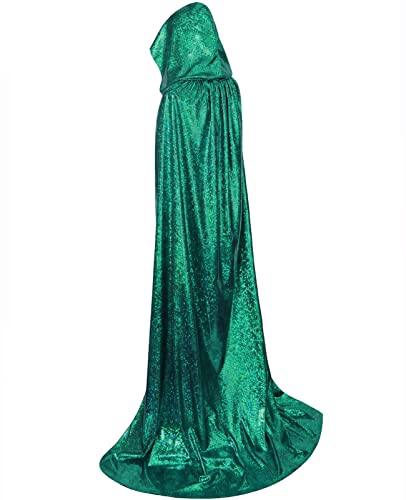GRAJTCIN Womens Green Cape with Hood Full Length Hooded Cloak Shiny Sequin Mens Halloween Snake Costume Christmas Party (43",Green)