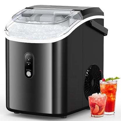 Kndko Nugget Ice Maker Countertop,34lbs/Day,Portable Crushed Ice Machine,Self Cleaning with One-Click Design & Removable Top Cover,Soft Chewable Pebble Ice Maker for Home Bar Camping RV,Black