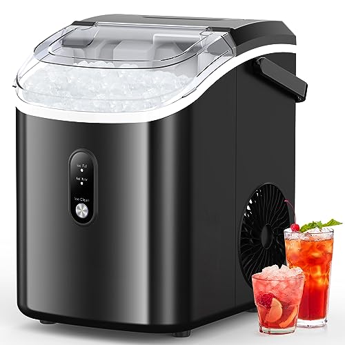 Kndko Nugget Ice Maker Countertop,34lbs/Day,Portable Crushed Ice Machine,Self Cleaning with One-Click Design & Removable Top Cover,Soft Chewable Pebble Ice Maker for Home Bar Camping RV,Black