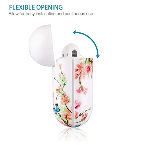 Airpod Case Hummingbird Flowers, Shockproof Hard Case Cover with Keychain for Apple Airpod Case 2nd 1st Generation, Case for Airpod Boys Girls, Front LED Visible, Support to Wireless Charging