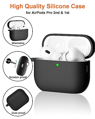 SUPFINE Compatible with Airpods Pro 2nd Generation Case, Airpod Pro Case Cover 2022/2019 with Cleaner kit&Replacement Eartips, Soft Silicone Airpods Pro Case with Keychain and Lanyard (Black)