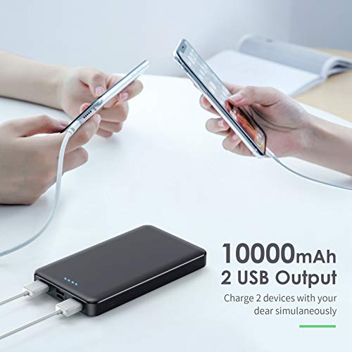 Portable Charger Power Bank 10000mAh【2 Pack】Ultra Slim Design Portable Phone Charger with Type C Input & 2 Output Backup Charging External Battery Pack for Smart Phone, Android Phone,Tablet etc.