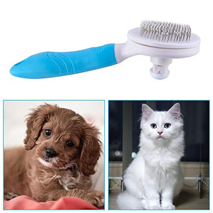 Cat Grooming Brush, Self Cleaning Slicker Brushes for Dogs Cats Pet Brush Tool Gently Removes Loose Undercoat, Mats Tangled Hair Massage-Self (Blue)