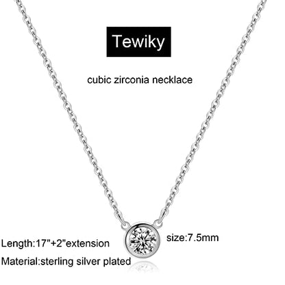 Tewiky Dainty Silver Necklace, Simple Silver Pendant Cute Cubic Zirconia Diamond Aesthetic Silver Choker Necklaces Minimalist Silver Jewelry for Women Girls