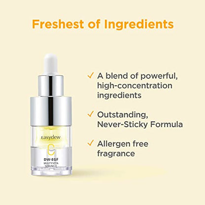 Easydew EGF Vitamin C Serum for Face with Niacinamide, Prevents Fine Lines & Wrinkles, Skin Brightening Booster for Dark Spots & Pigmentation I Not Tested on Animals, Clean K-Beauty, 1.13 fl.oz