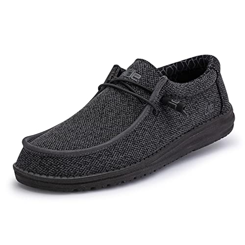 Hey Dude Men's Wally Sox Micro Total Black Size 12 | Men’s Shoes | Men's Lace Up Loafers | Comfortable & Light-Weight