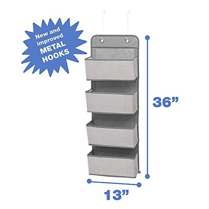 Delta Children 4 Pocket Over The Door Hanging Organizer - 2 Pack, Easy Storage/Organization Solution - Versatile and Accessible in Any Room in the House, Cool Grey