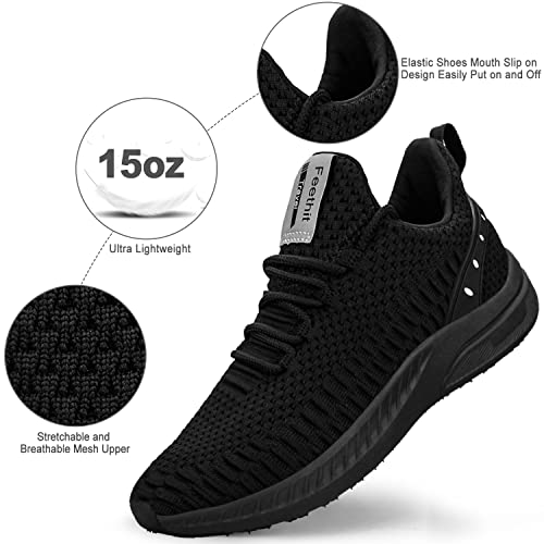 Feethit Mens Slip On Walking Shoes Blade Tennis Shoes Non Slip Running Shoes Lightweight Workout Shoes Breathable Mesh Fashion Sneakers All Black Size 10.5