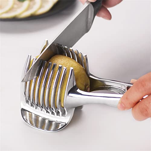 InfantLY Bright Kitchen Gadgets Handy Stainless Steel Onion Holder Potato Tomato Slicer Vegetable Fruit Cutter Safety Cooking Tools Accessories