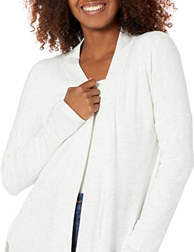 Amazon Essentials Women's Relaxed-Fit Lightweight Lounge Terry Open-Front Cardigan, White Space Dye, Small