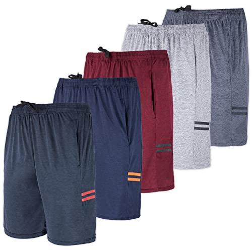 Real Essentials Mens Dry Fit Shorts Dri Active Wear Short Men Athletic Performance Basketball 9 Inch Inseam Sweat Tennis Soccer Running Essentials Gym Casual Workout Sports, Set 6, XL, Pack of 5