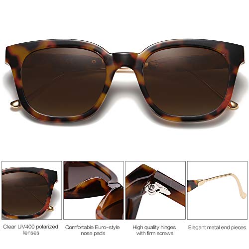 SOJOS Classic Square Polarized Sunglasses Womens Mens Retro Trendy Shades UV400 Sunnies SJ2050, Amber Tortoise/Brown