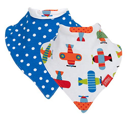 Nuby 2-pk Dribble Catcher Bandana bibs, Super Absorbent Drool Bib with Soft Comfort Neckline, Boy