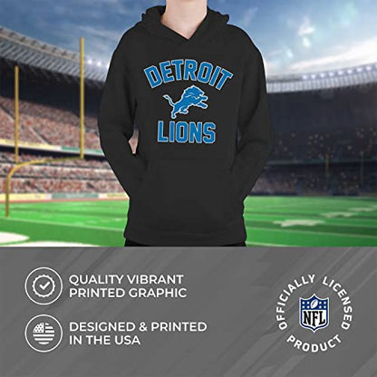 Team Fan Apparel NFL Youth Gameday Hooded Sweatshirt, Pro Football Hoodie Pullover Sweatshirt, Sports Apparel Boys and Girls (Detroit Lions - Black, Youth Medium)