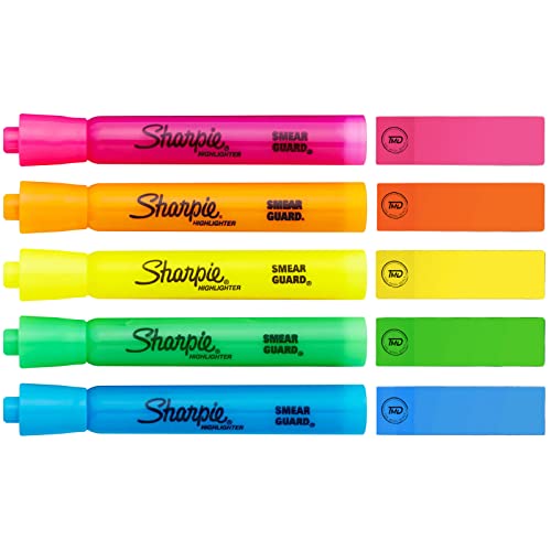 The Mega Deals Highlighters, 5pk Fluorescent Highlighters Assorted Colors. Great Bible and Pens No Bleed. Pink, Orange, Blue, Green Yellow.