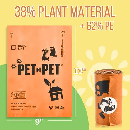 Pet N Pet 1080 Counts Orange Dog Poop Bag Rolls, Dog Bags Doggie Poop Bags, 38% Plant Based & 62% PE Dog Waste Bags, Extra Thick Doggy Poop Bags, Pet Waste Bags Doggie Bags