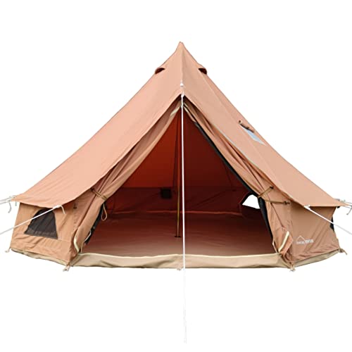 DANCHEL OUTDOOR B5 PROII Canvas Bell Tent with Sealed Jacks for Glamping, 4 Season Waterproof 100% Cotton Canvas Yurt Tent House for Living 6 Person Camping 16.4ft/5M Brown