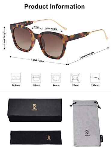 SOJOS Classic Square Polarized Sunglasses Womens Mens Retro Trendy Shades UV400 Sunnies SJ2050, Amber Tortoise/Brown