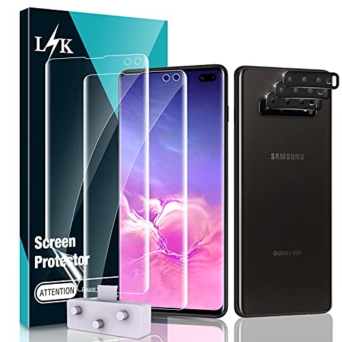 [2+3 Pack] LϟK Designed for Samsung Galaxy S10 Plus 6.4 inch, 2 Pcs Flexible TPU Screen Protector + 3 Pcs Camera Lens Protector [Ultrasonic Fingerprint Support] Locate Tool Precise Alignment, Only for Galaxy S10 Plus