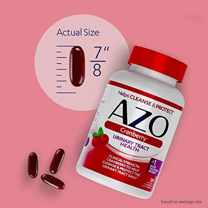 AZO Cranberry Urinary Tract Health Supplement, 1 Serving = 1 Glass of Cranberry Juice, Sugar Free Cranberry Pills, Non-GMO 100 Softgels