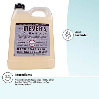 Mrs. Meyer's Hand Soap Refill, Made with Essential Oils, Biodegradable Formula, Lavender, 33 fl. oz