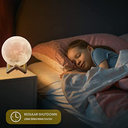 CPLA Moon Lamp 2023 Upgrade with Timing- 3D Printing Moon Night Light for Kids Adults Bedroom Space Decor Cool Gifts for Girls Boys- Wooden Stand & Remote/Touch Control 4.8 inch (Small)