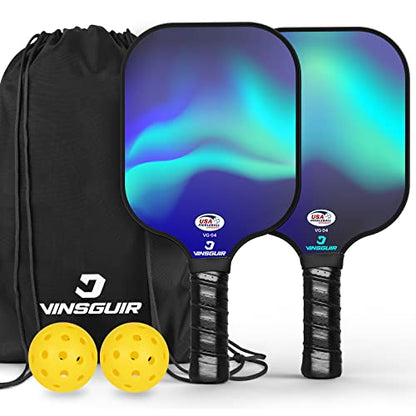 VINSGUIR Pickleball Paddle Set, USAPA Approved Fiberglass Pickleball Set，Pickleball Paddles, Pickleballs, Lightweight Carrying Bag, Pickle Ball Paddle Gifts for Beginners & Pros (2 Rackets)