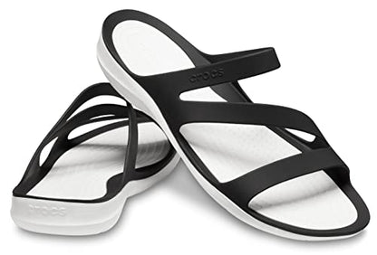 Crocs Women's Swiftwater Sandals, Black/White, 8