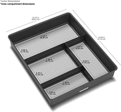 Madesmart Classic 4-Compartment Drawer Organizer Gadget Tray, Plastic Multipurpose Storage Bin for Drawers, Granite