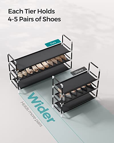 SONGMICS 3-Tier Shoe Rack with Shelves for Closet Entryway, Black ULSH053B01, 11 x 38.8 x 22.8 Inches