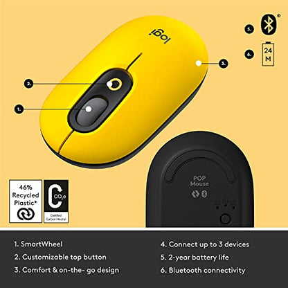 Logitech POP Mouse, Wireless Mouse with Customizable Emojis, SilentTouch Technology, Precision/Speed Scroll, Compact Design, Bluetooth, Multi-Device, OS Compatible - Blast Yellow