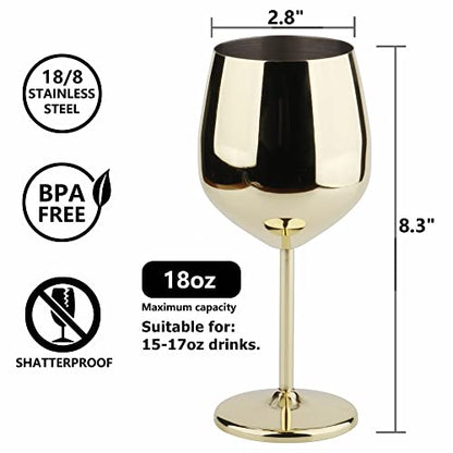 Arora Stainless Steel Wine Glass 18oz - Set of 2 Gold - 3.6" D x 8.3" H (851029)