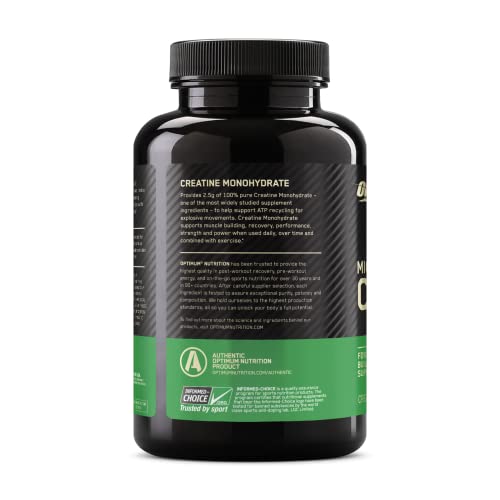 Optimum Nutrition Micronized Creatine Monohydrate Capsules, Keto Friendly, 2500mg, 100 Capsules