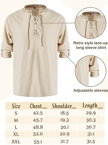 Jiuguva 4 Pcs Halloween Men's Renaissance Costume Set Medieval Pirate Shirt Ankle Banded Pants Viking Belt Accessories (Classic Color,Large)