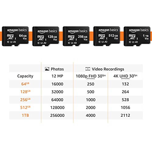 Amazon Basics microSDXC Memory Card with Full Size Adapter, A2, U3, Read Speed up to 100 MB/s, 1TB, Black