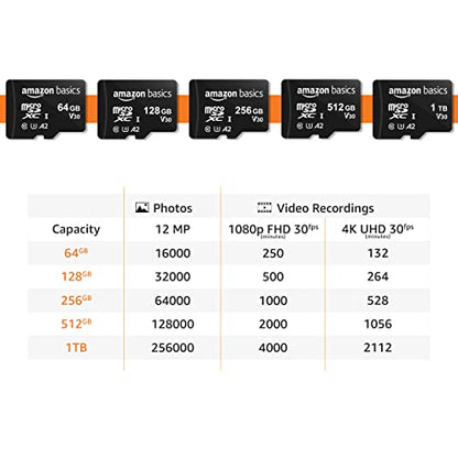 Amazon Basics microSDXC Memory Card with Full Size Adapter, A2, U3, Read Speed up to 100 MB/s, 1TB, Black