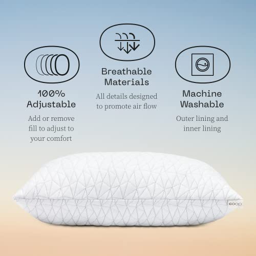 Coop Home Goods Original Adjustable Pillow, King Size Bed Pillows for Sleeping, Cross Cut Memory Foam Pillows - Medium Firm Back, Stomach and Side Sleeper Pillow, CertiPUR-US/GREENGUARD Gold