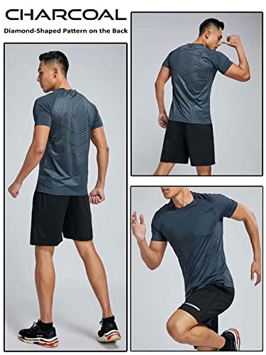 5 Pack Men’s Active Quick Dry Crew Neck T Shirts | Athletic Running Gym Workout Short Sleeve Tee Tops Bulk (Set 2, Large)