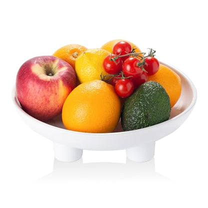 Tanirapel Ceramic Fruit Bowl for Kitchen Counter, 10" Large Decorative Bowl for Home Decor, Modern Pedestal Bowl with Four-Legs, Fruit Holder for Breads and Vegetable, White