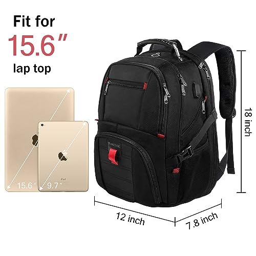 YOREPEK Travel Backpack, 15.6 Inch Laptop Backpacks for Men Women, Water Resistant College Backpack Airline Approved Business Work Bag with USB Charging Port Fits 15.6 Inch Computers, Black