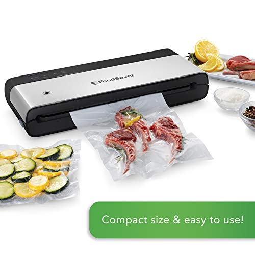 FoodSaver Vacuum Sealing Machine | PowerVac Compact Vacuum Sealer | Vertical Storage | Stainless Steel & Black | VS0150