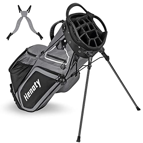 Henoty Golf Stand Bag 14 Way Top Dividers Ergonomic, Lightweight Golf Stand Bag with Stand 8 Pockets, Cooler Pouch, Dust Cover, Backpack Strap and Top Dividers